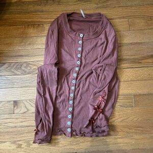 Free People Button-Down Shirt - Rust with Bow Details